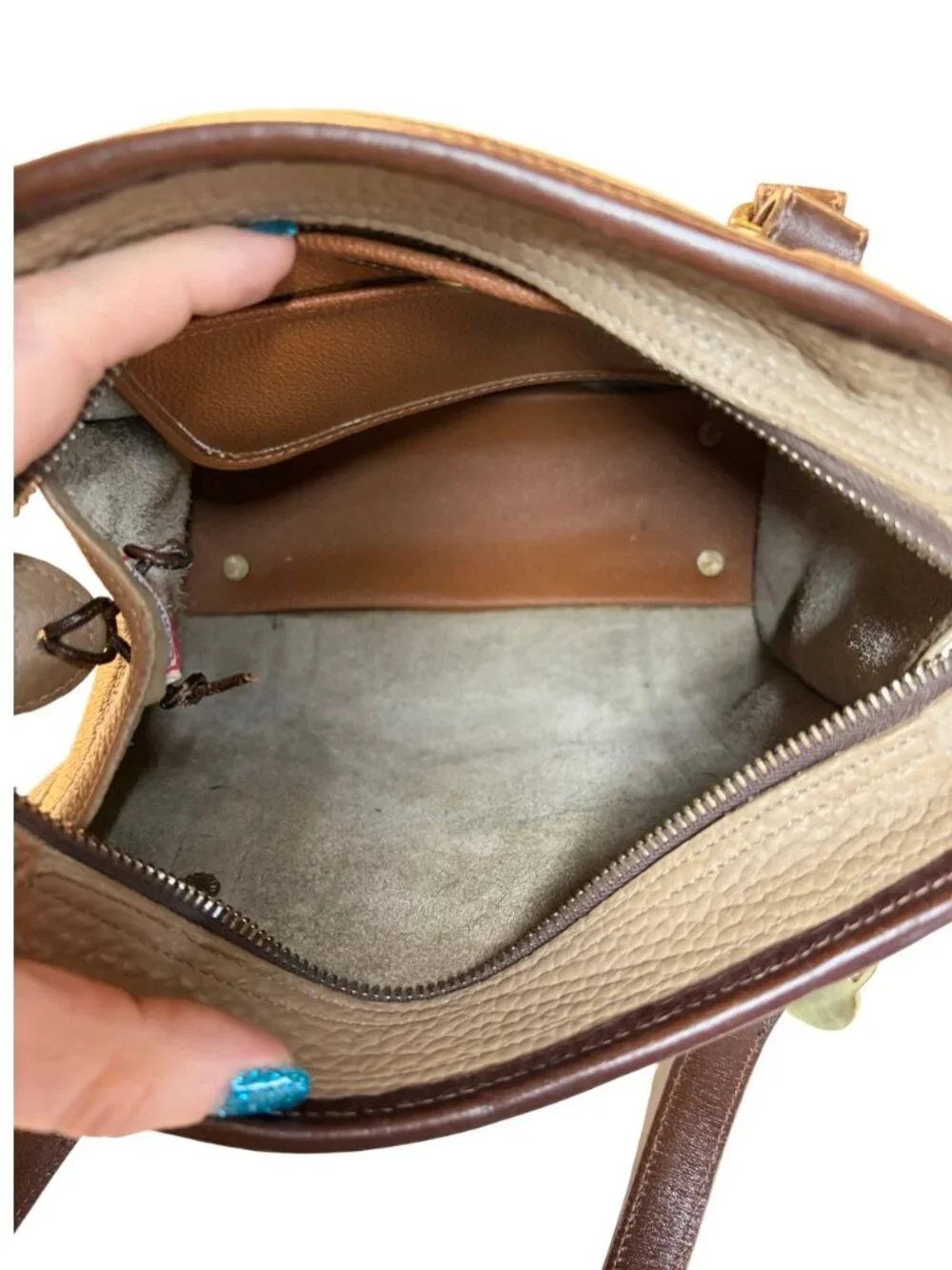 Dooney and Bourke Vintage All-Weather Leather Dark Chocolate and Taupe Satchel